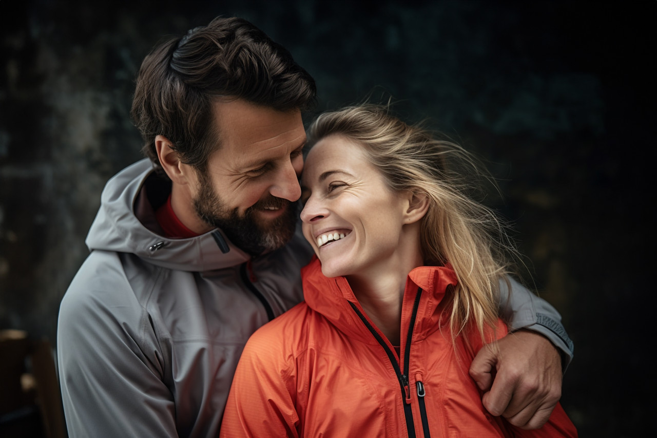 Happy man hugging his beautiful wife
