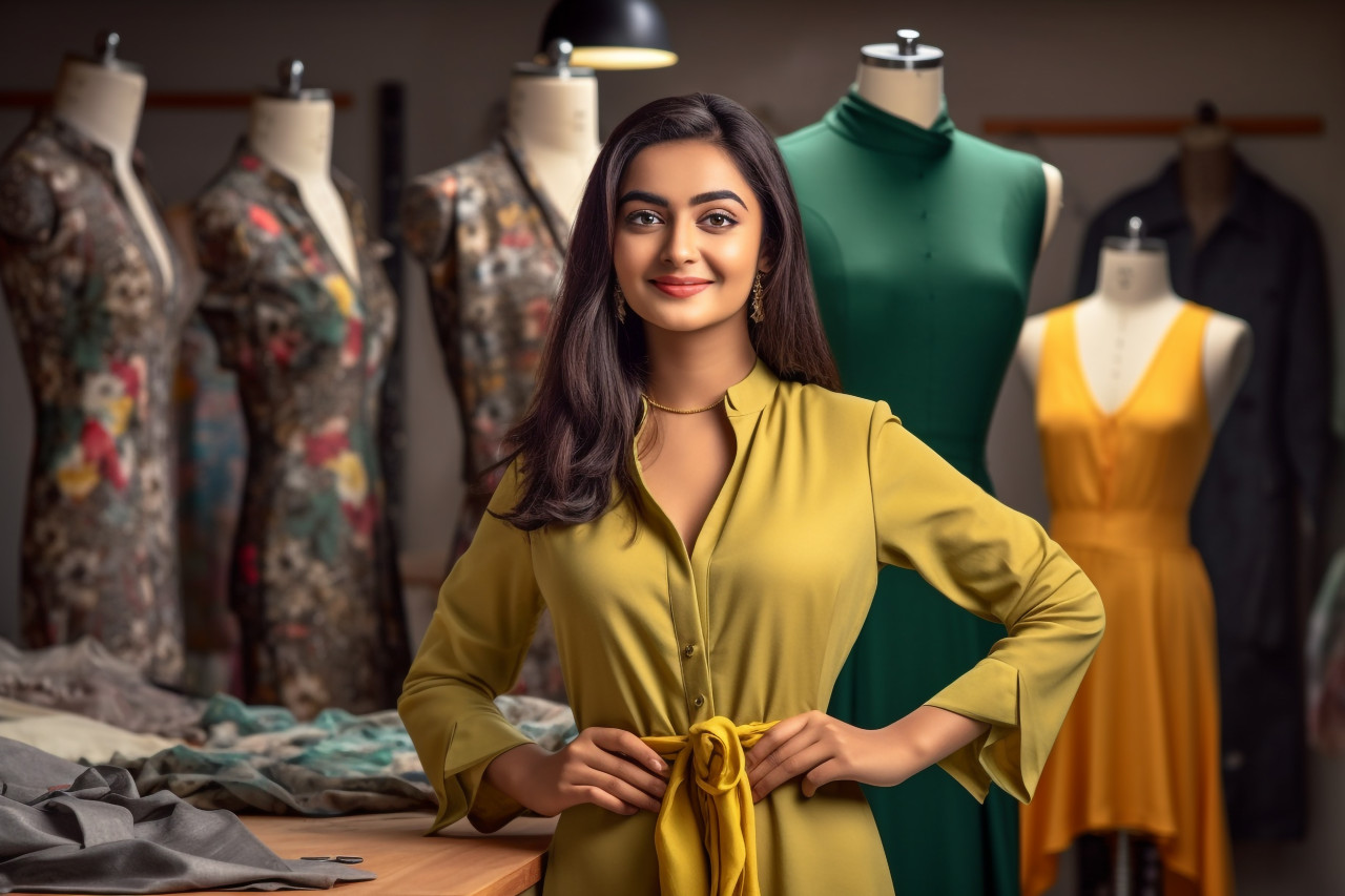 Young indian fashion designer photo happy arms crossed