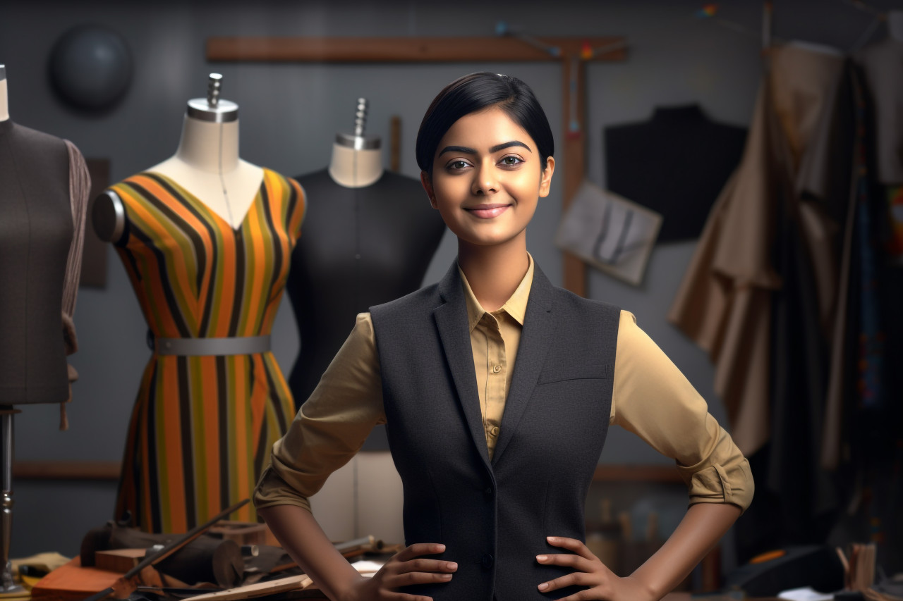 Young indian fashion designer photo happy arms crossed