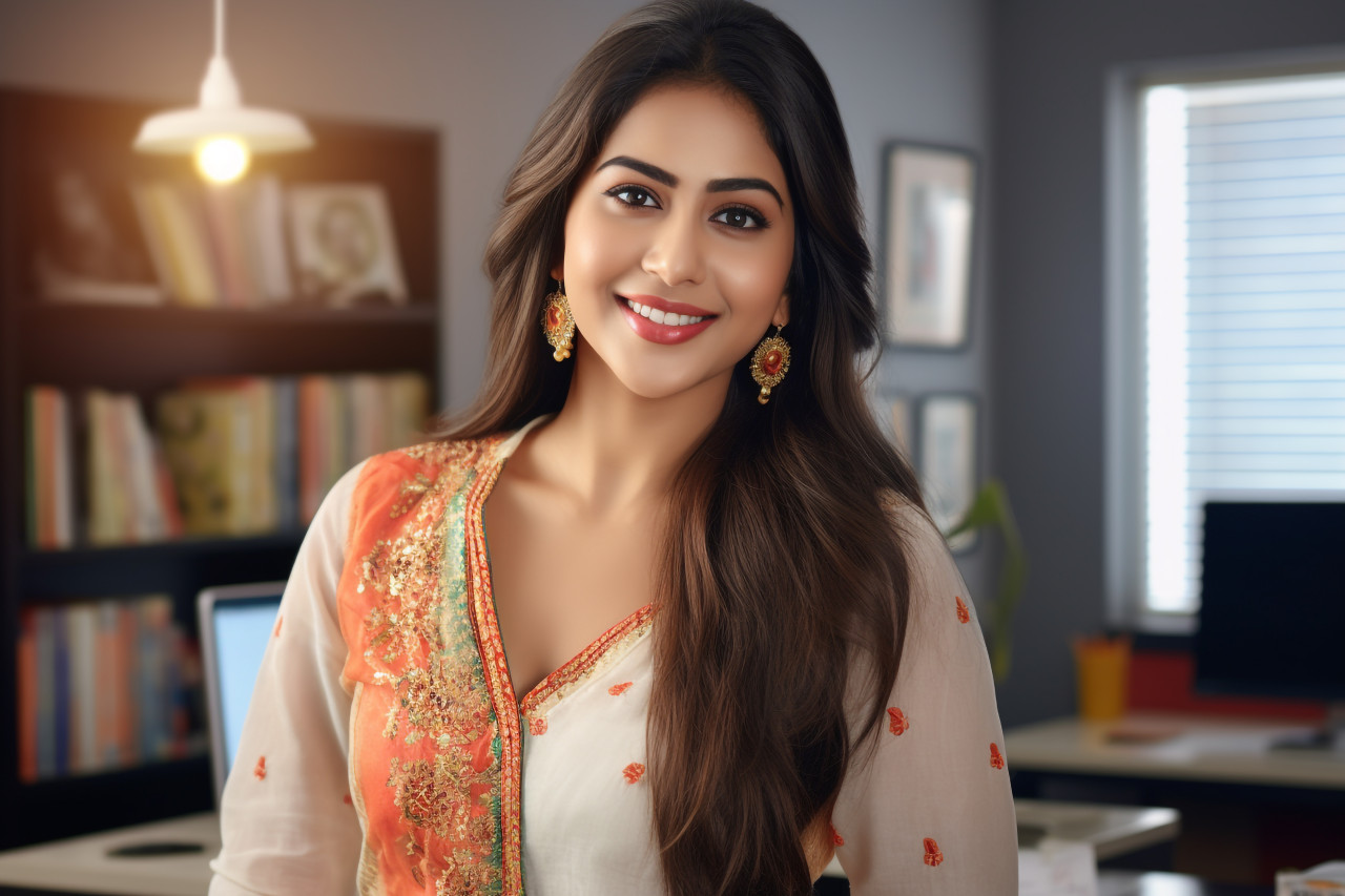 Cheerful indian girl looking at camera