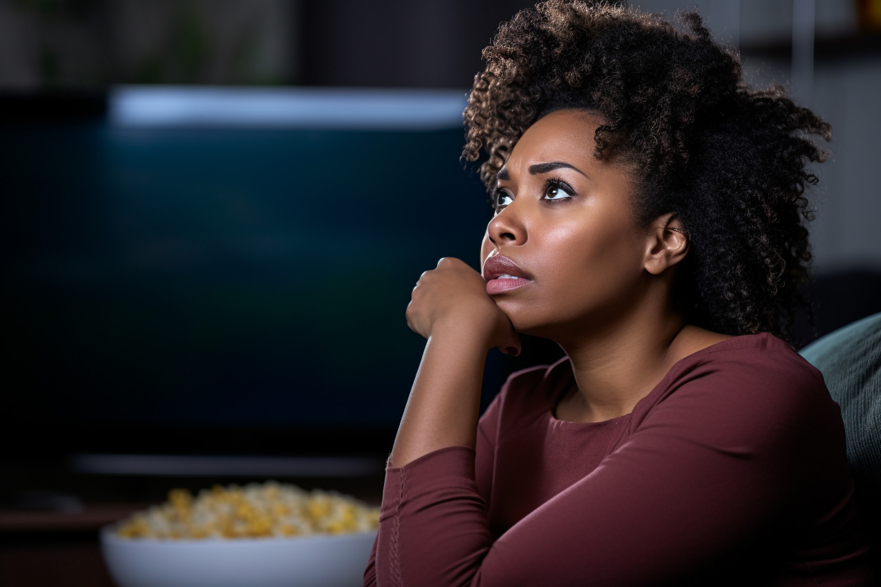 African american woman watching tv
