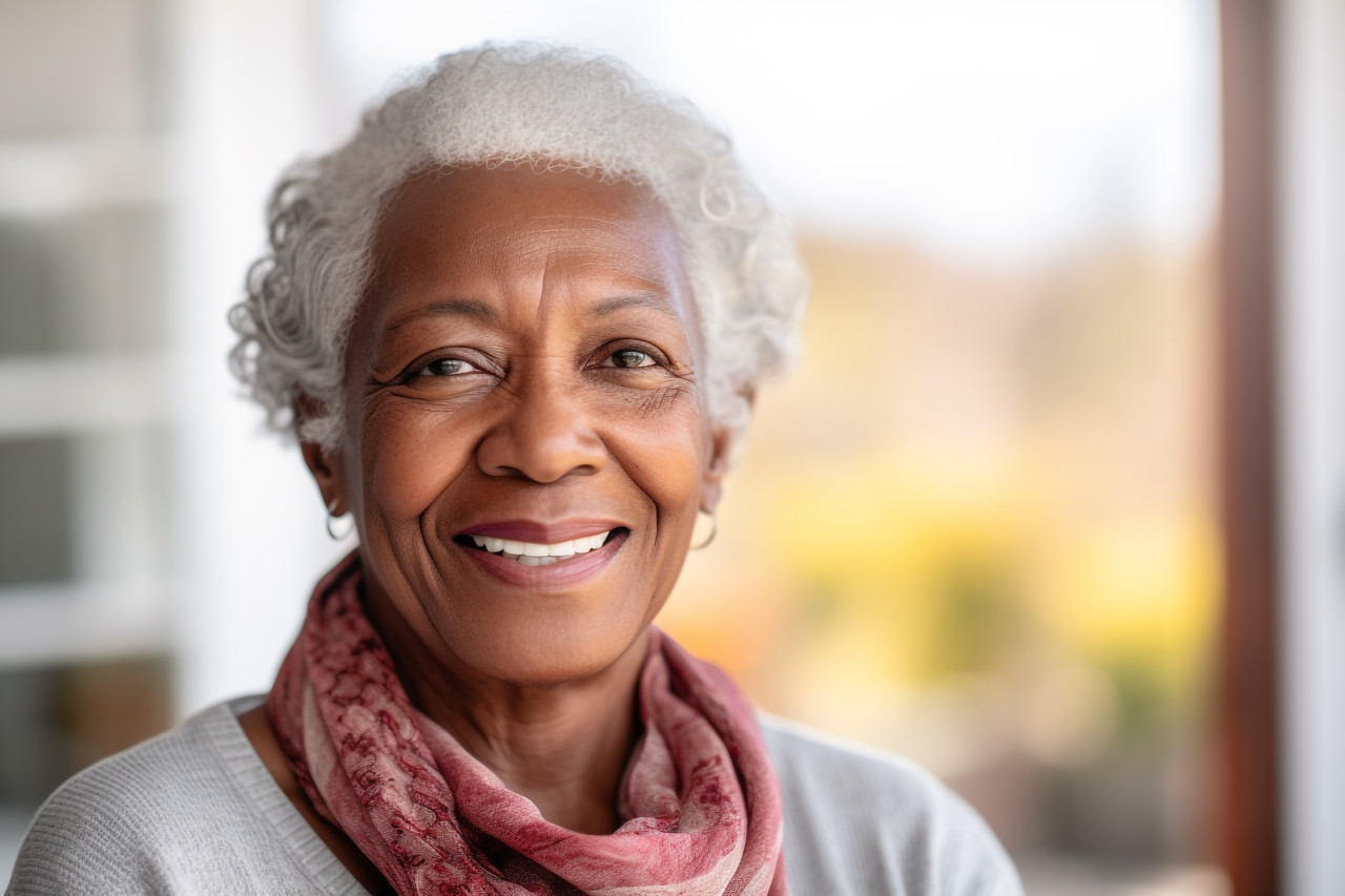 Happy old black woman photo at home