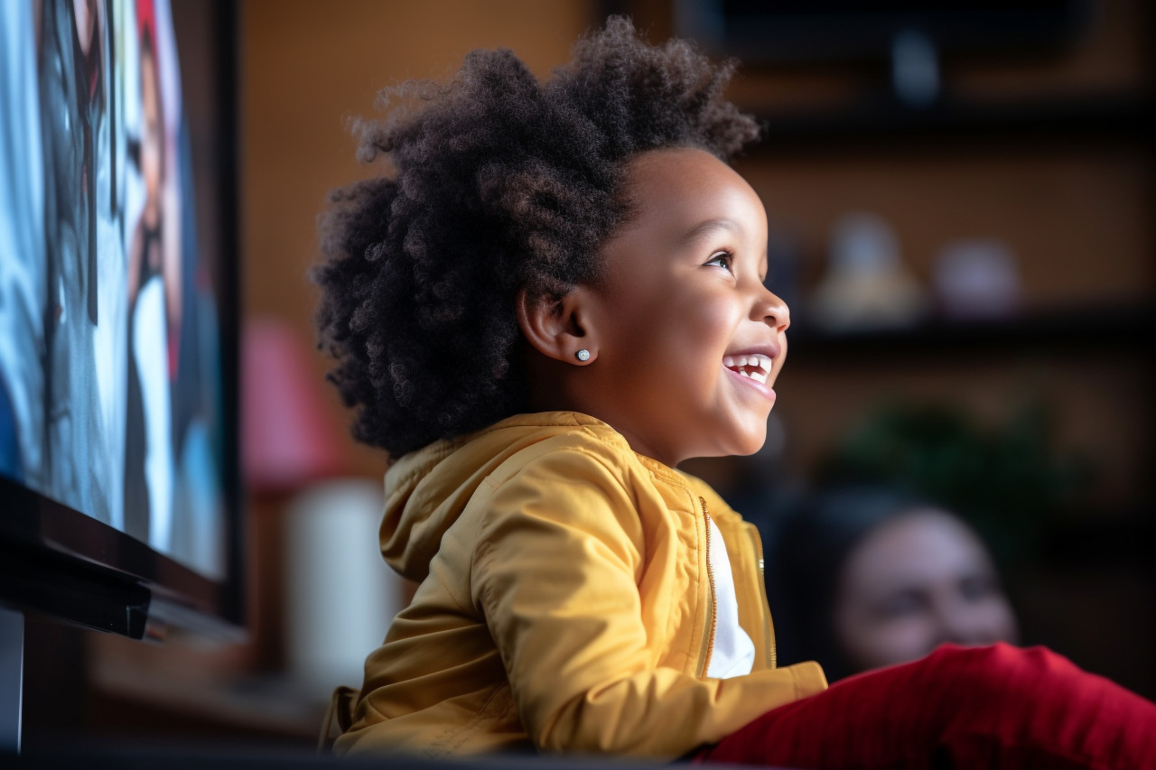 African american woman watching tv