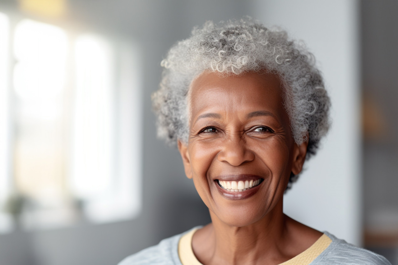 Happy old black woman photo at home