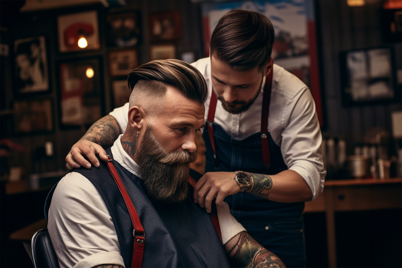 Haircut photo of man and barber