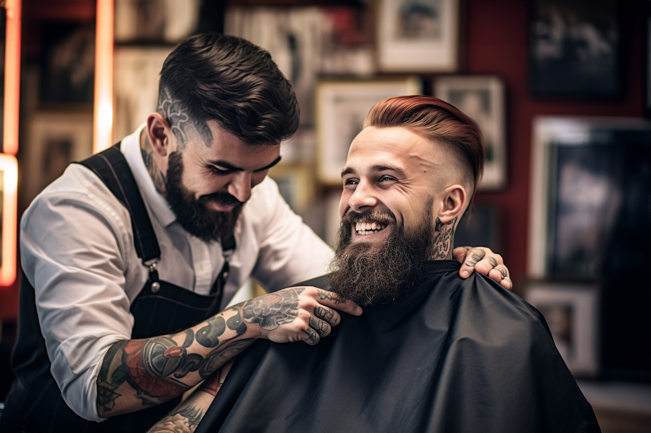 Haircut photo of man and barber