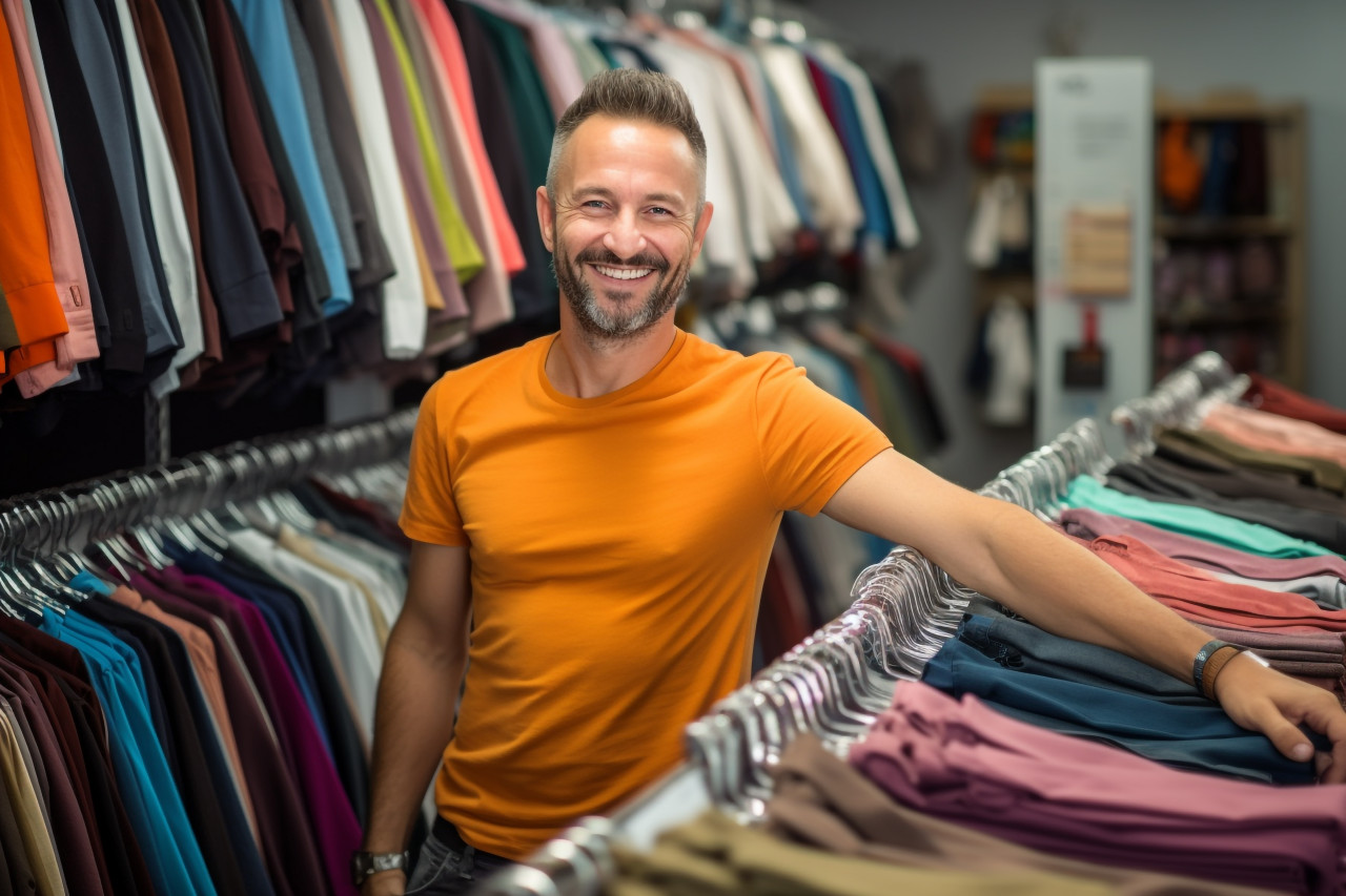 Smiling man shopping for clothes