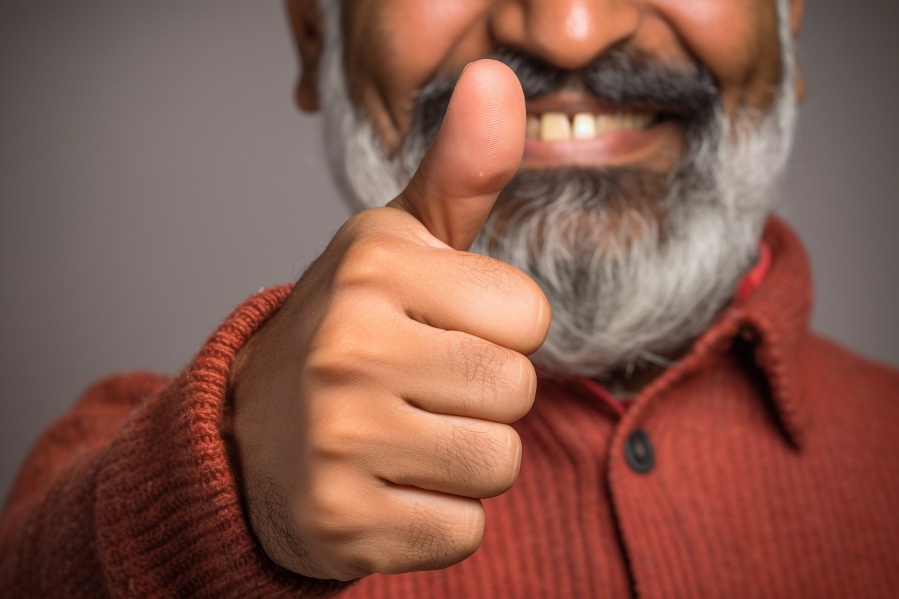 Happy indian man with key and thumbs up