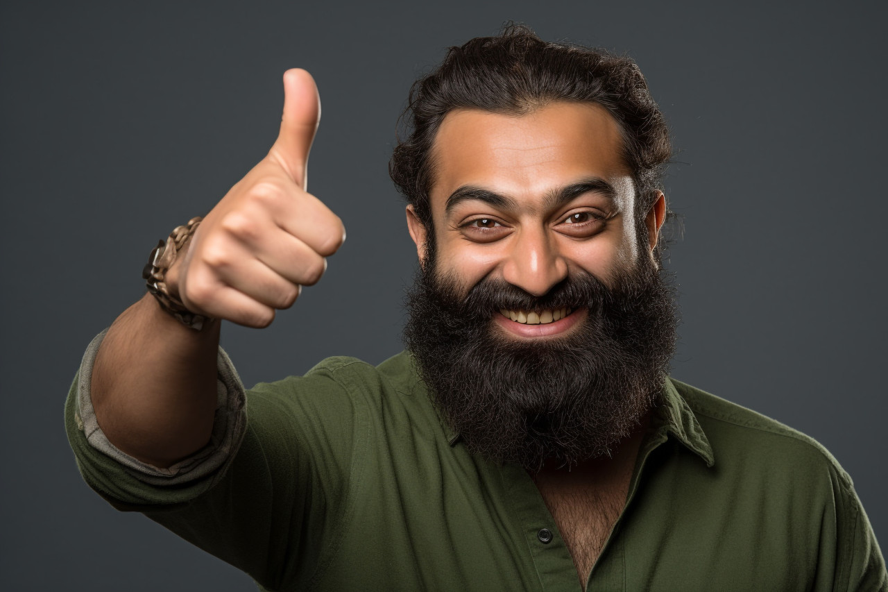 Happy indian man with key and thumbs up
