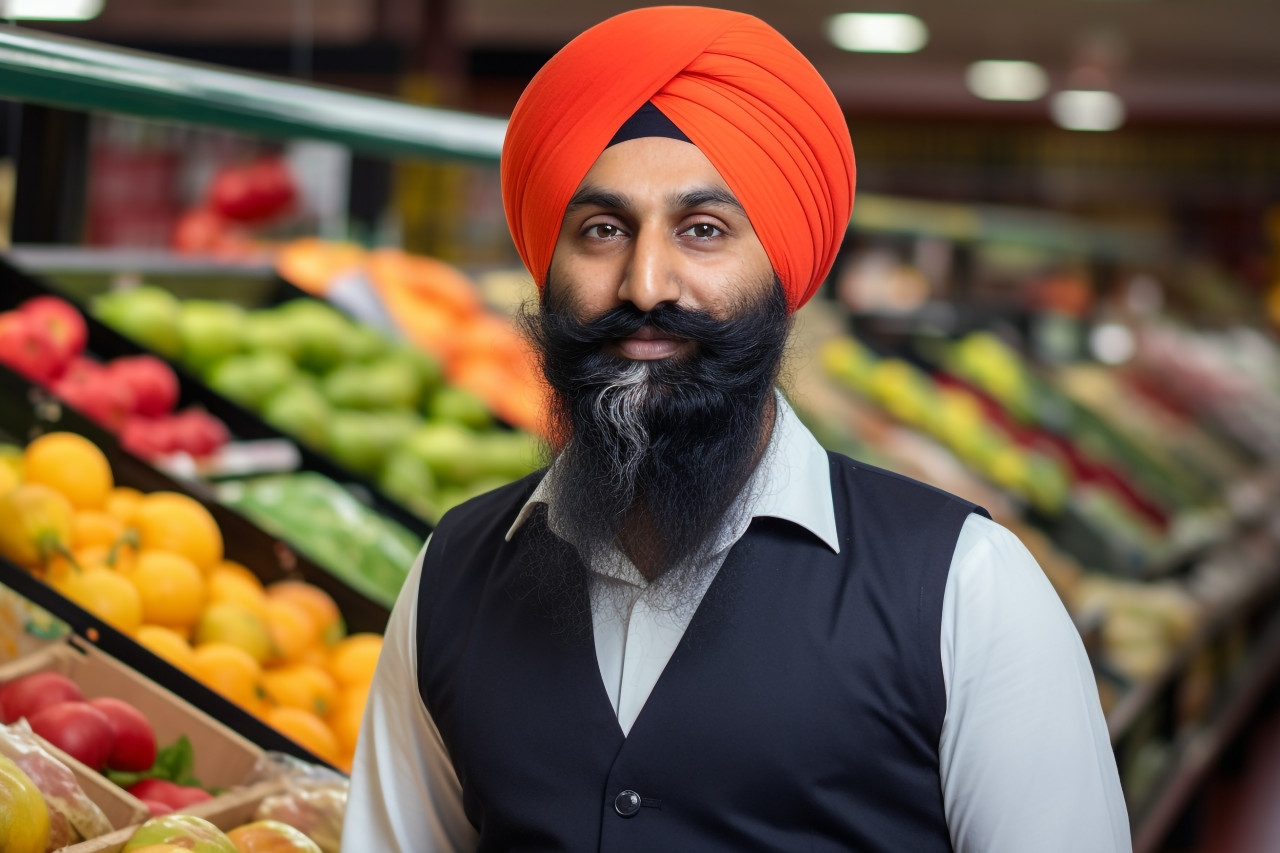 Indian grocery store salesman portrait photo