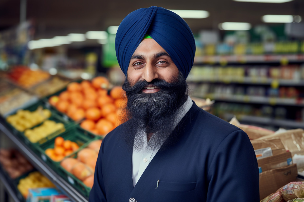 Indian grocery store salesman portrait photo