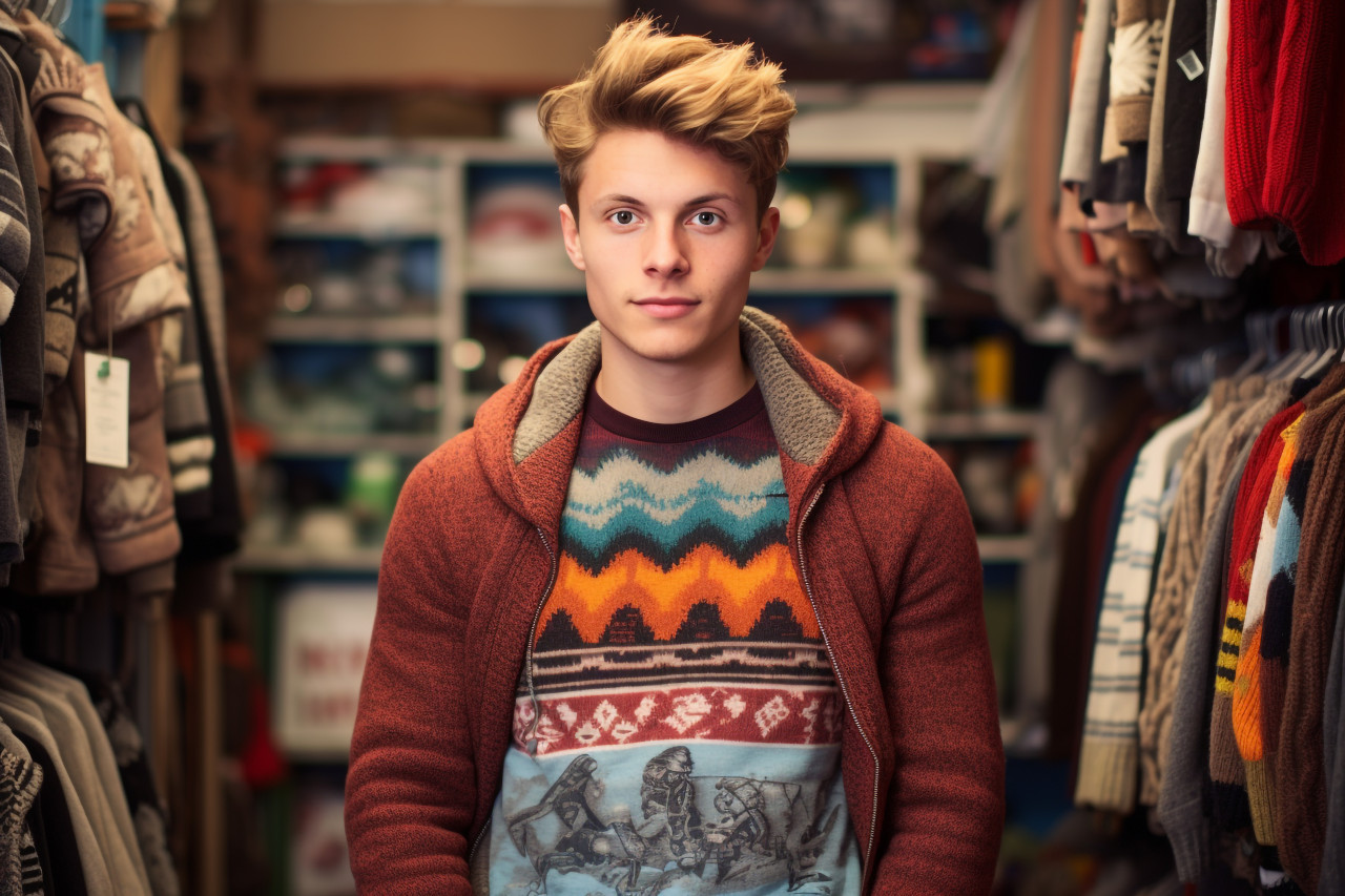 Vintage shop portrait of young man