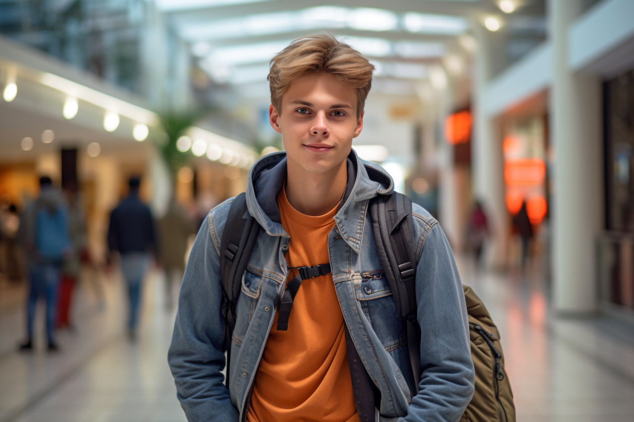 Young man shopping mall