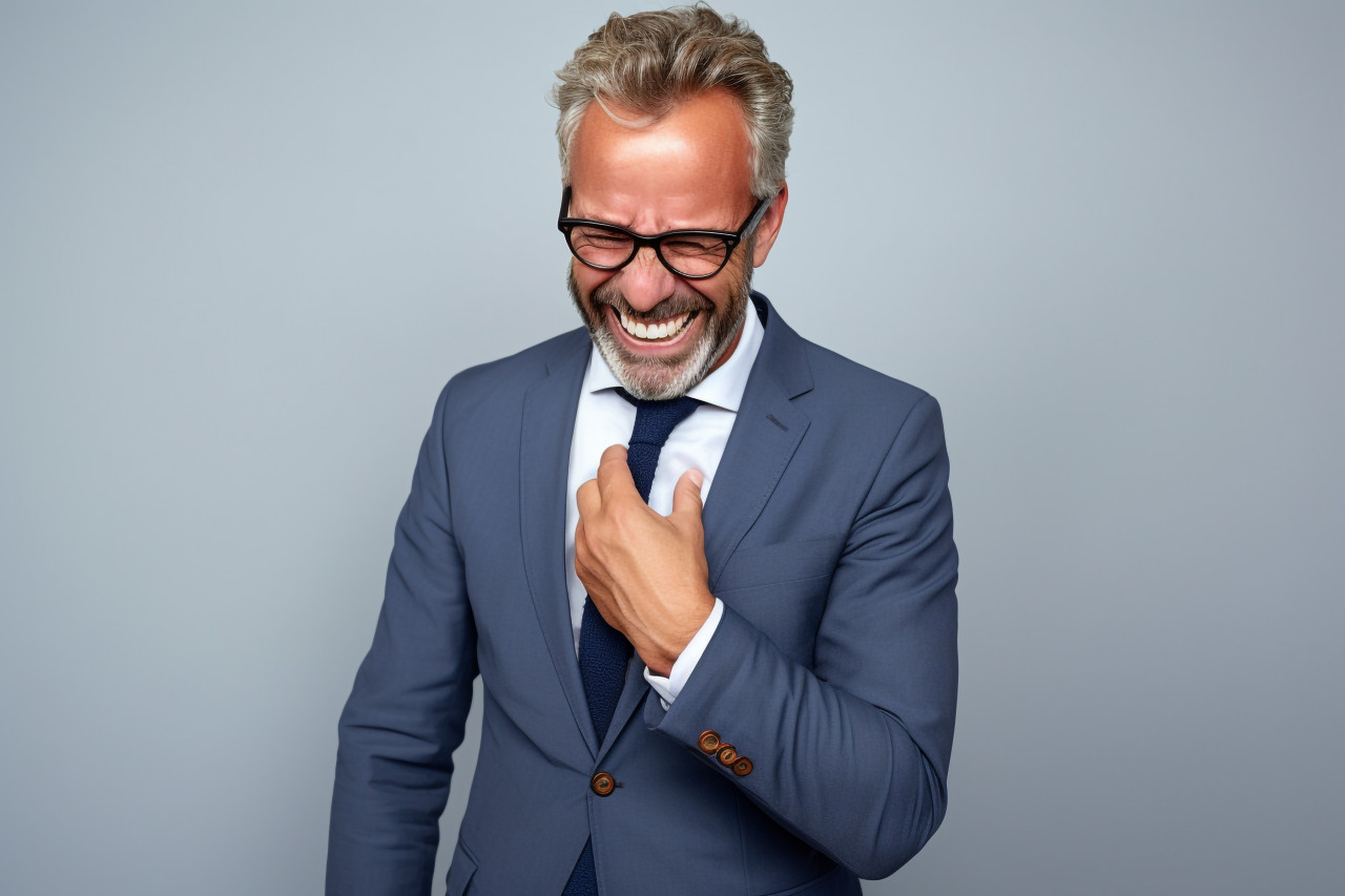 Smiling ceo uses business apps on phone