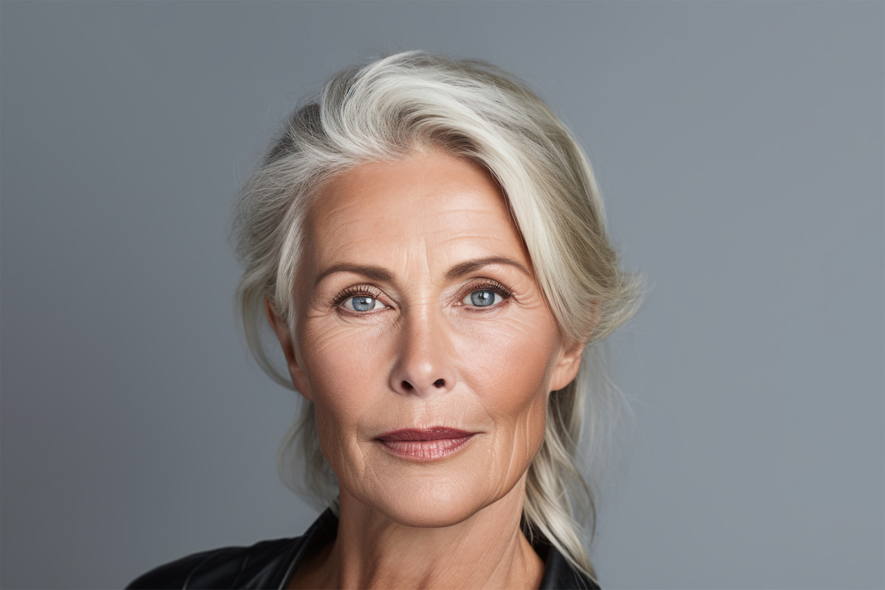 Elegant senior woman portrait white hair