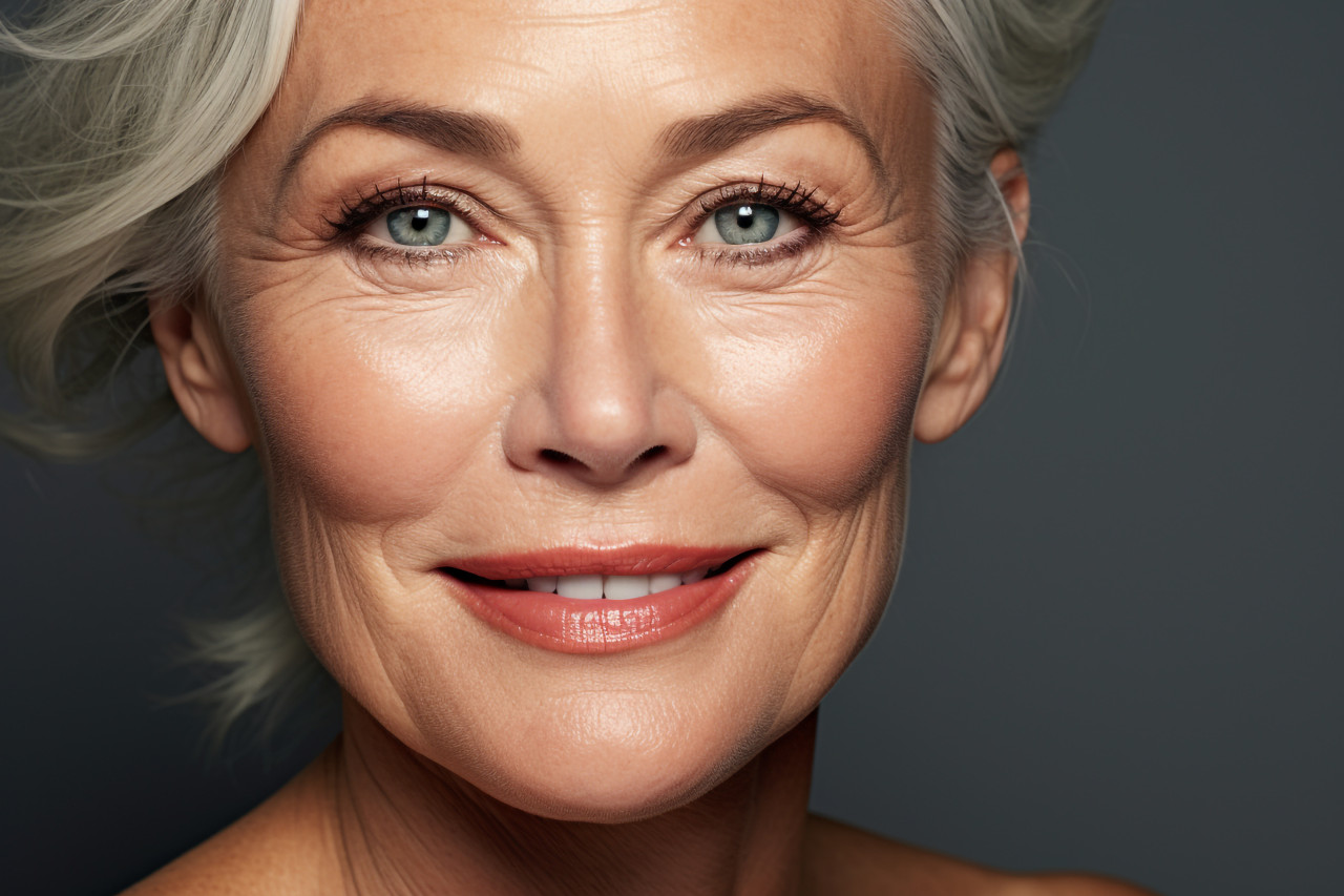 Elegant senior woman portrait white hair