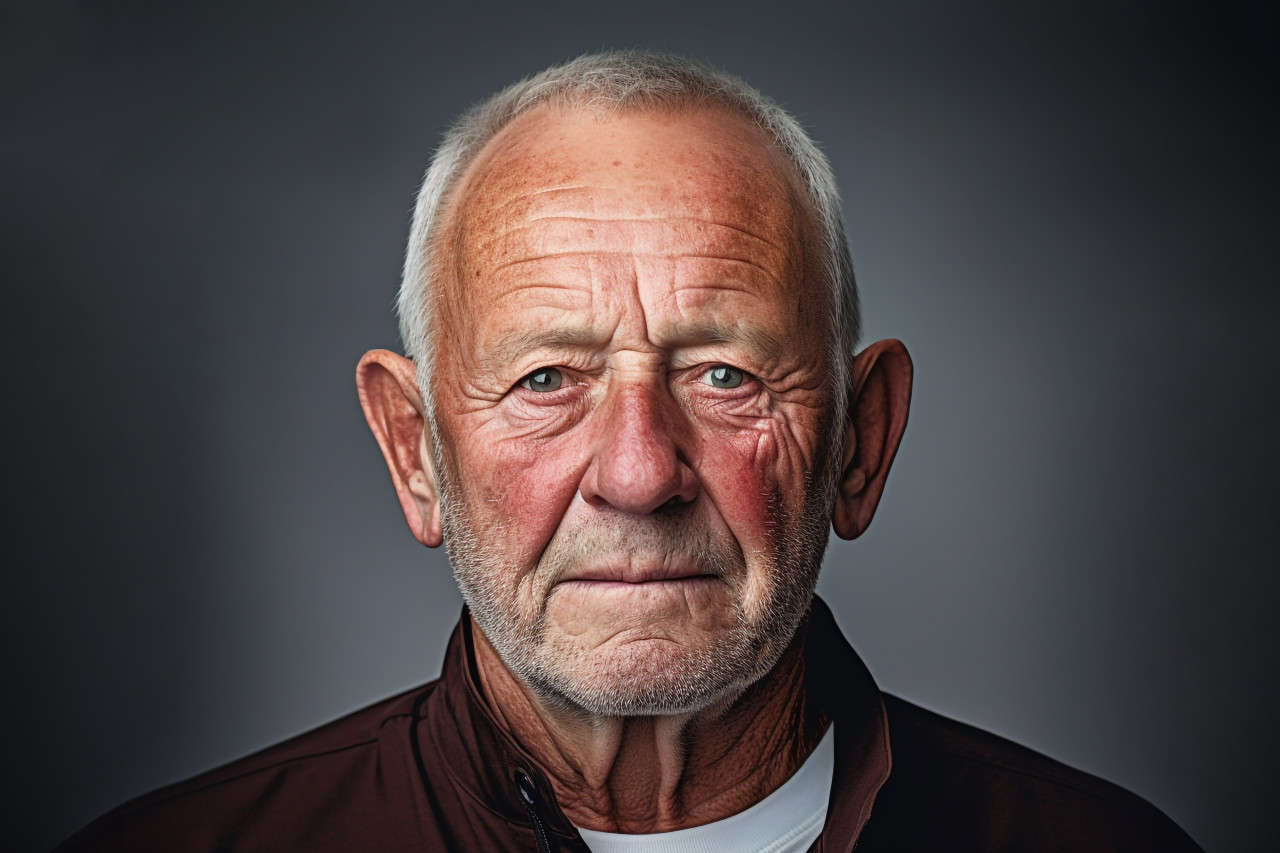 Senior man portrait on gray background