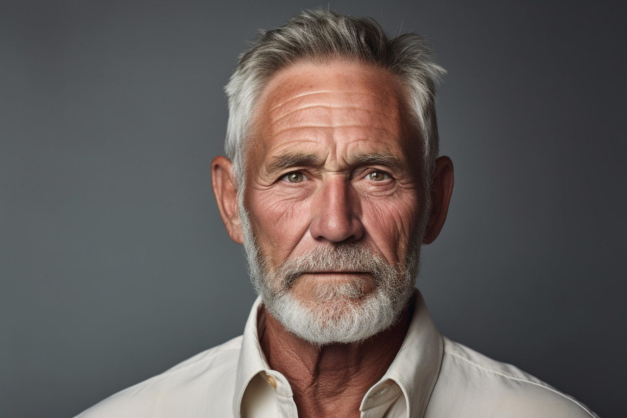 Senior man portrait on gray background