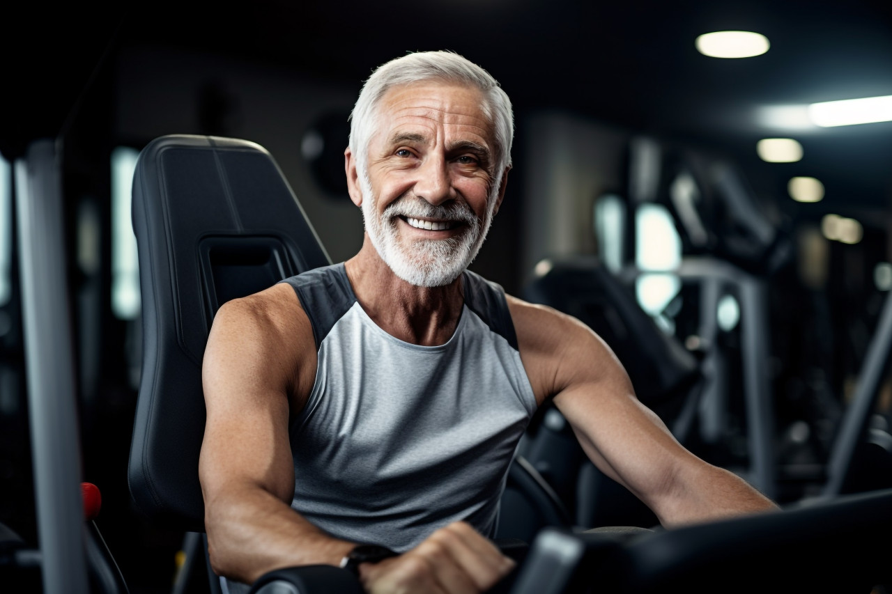 Senior man exercising in gym
