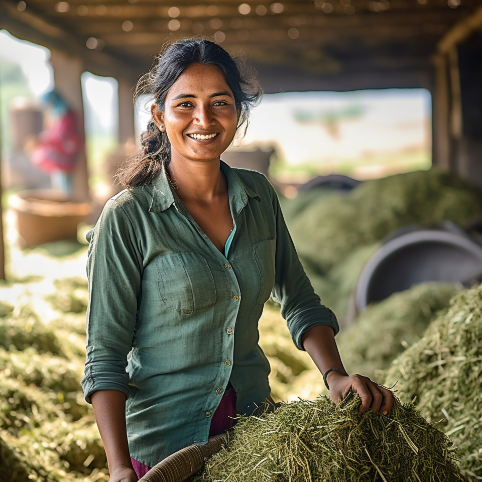 Friendly smiling indian woman farm manager at work on blured background