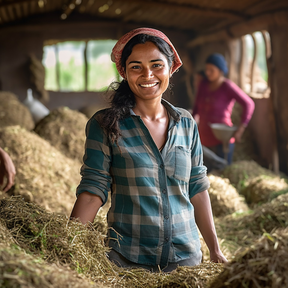 Friendly smiling indian woman farm manager at work on blured background
