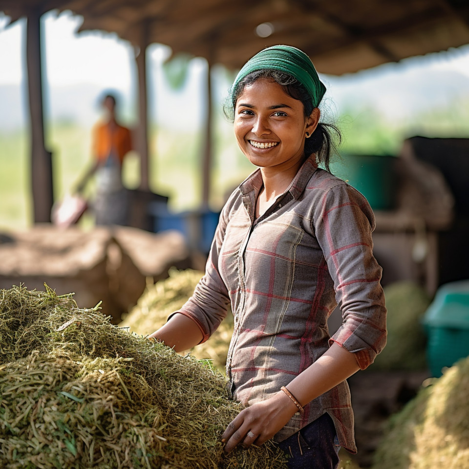 Friendly smiling indian woman farm manager at work on blured background