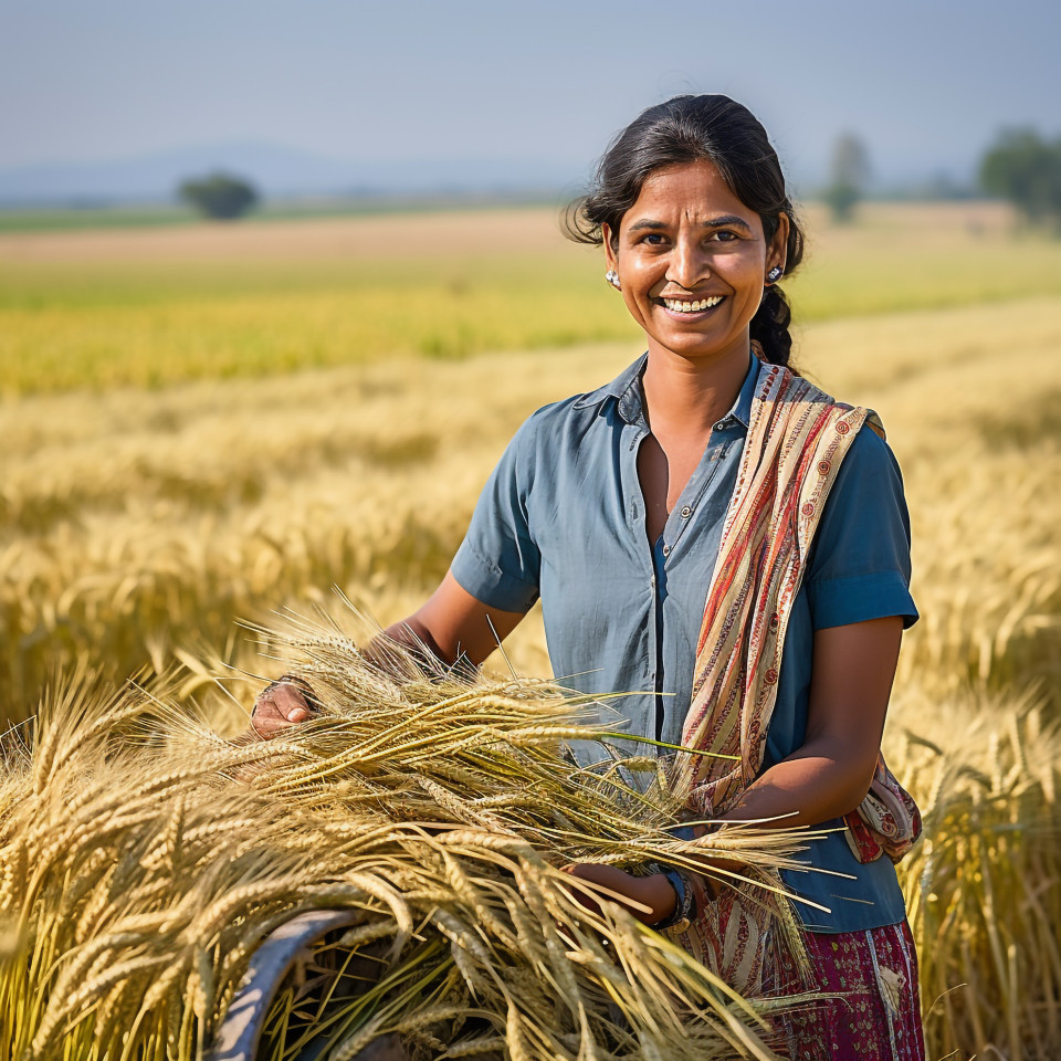 Friendly smiling indian woman farm agronomist at work on blured background