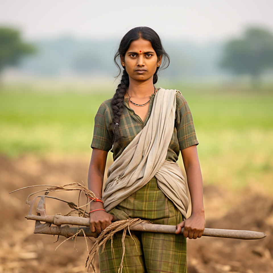 Confident indian woman farm manager at work on blured background