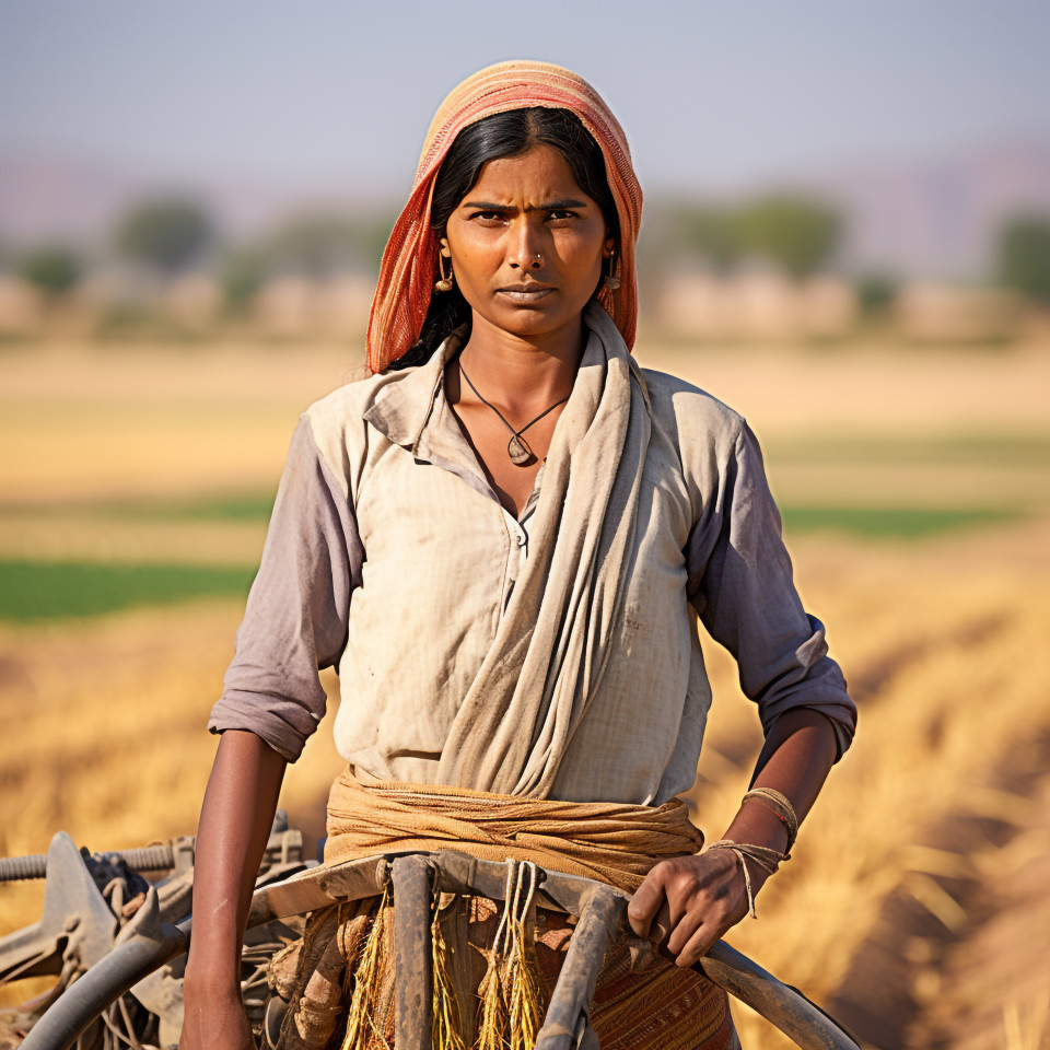 Confident indian woman farm irrigation specialist at work on blured background