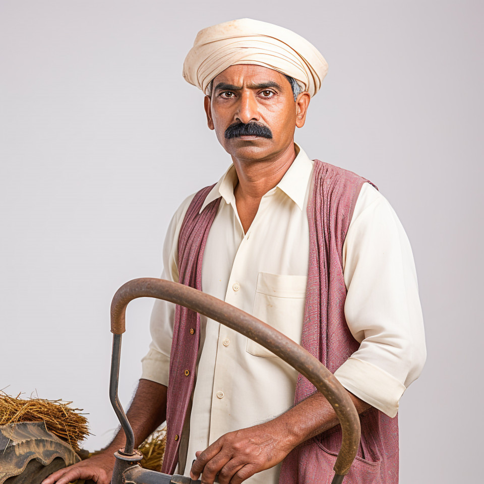 Confident indian man farm irrigation specialist at work on white background