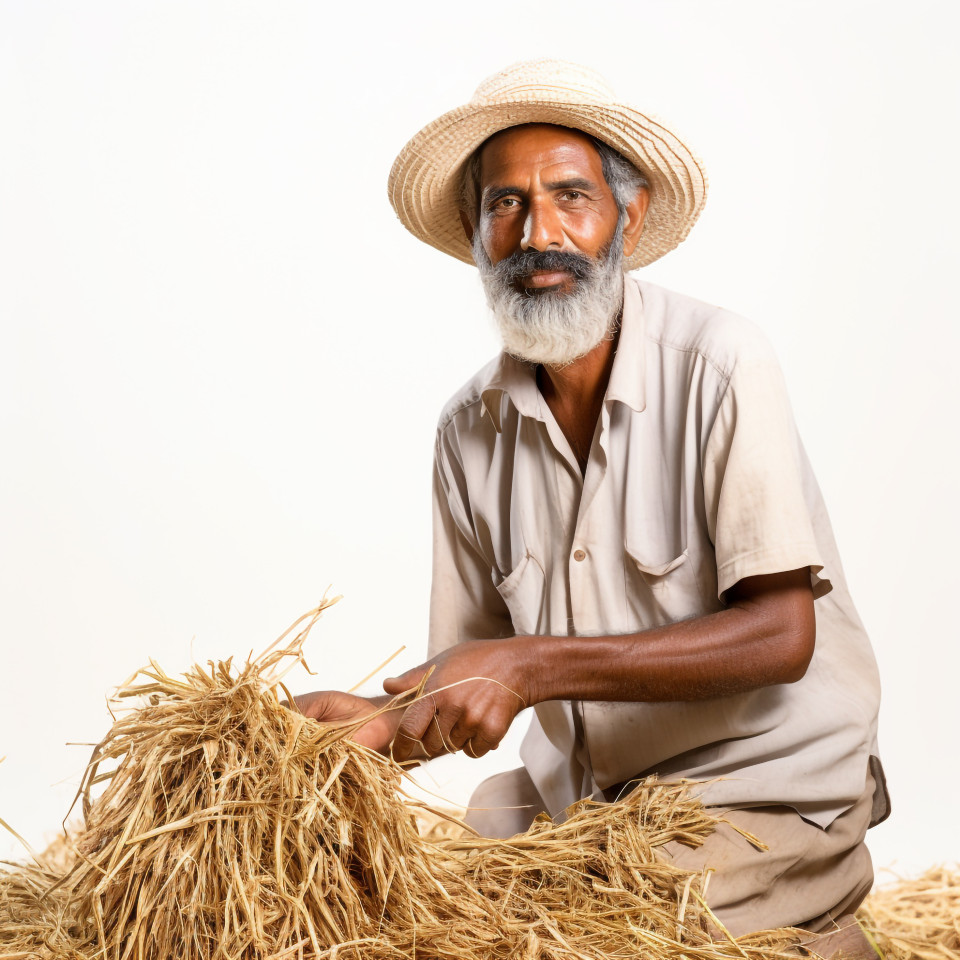 Confident indian man farm manager at work on white background