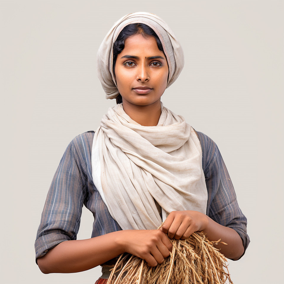 Confident indian woman farm irrigation specialist at work on white background
