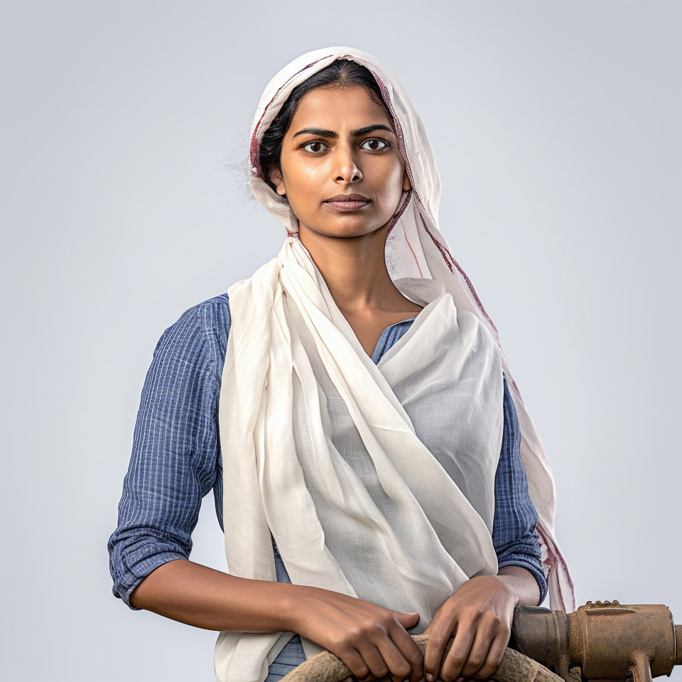 Confident indian woman farm irrigation specialist at work on white background