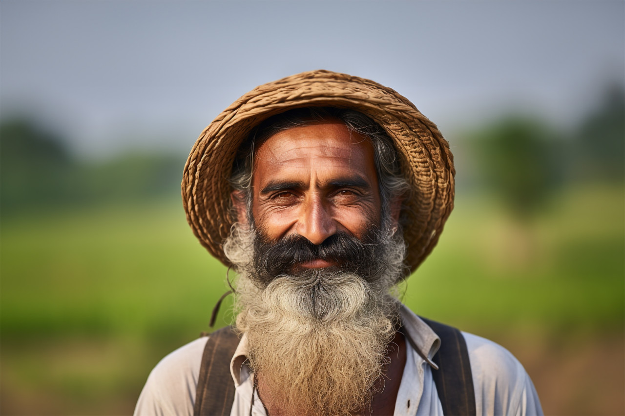 Portrait of happy indian farmer in rural india