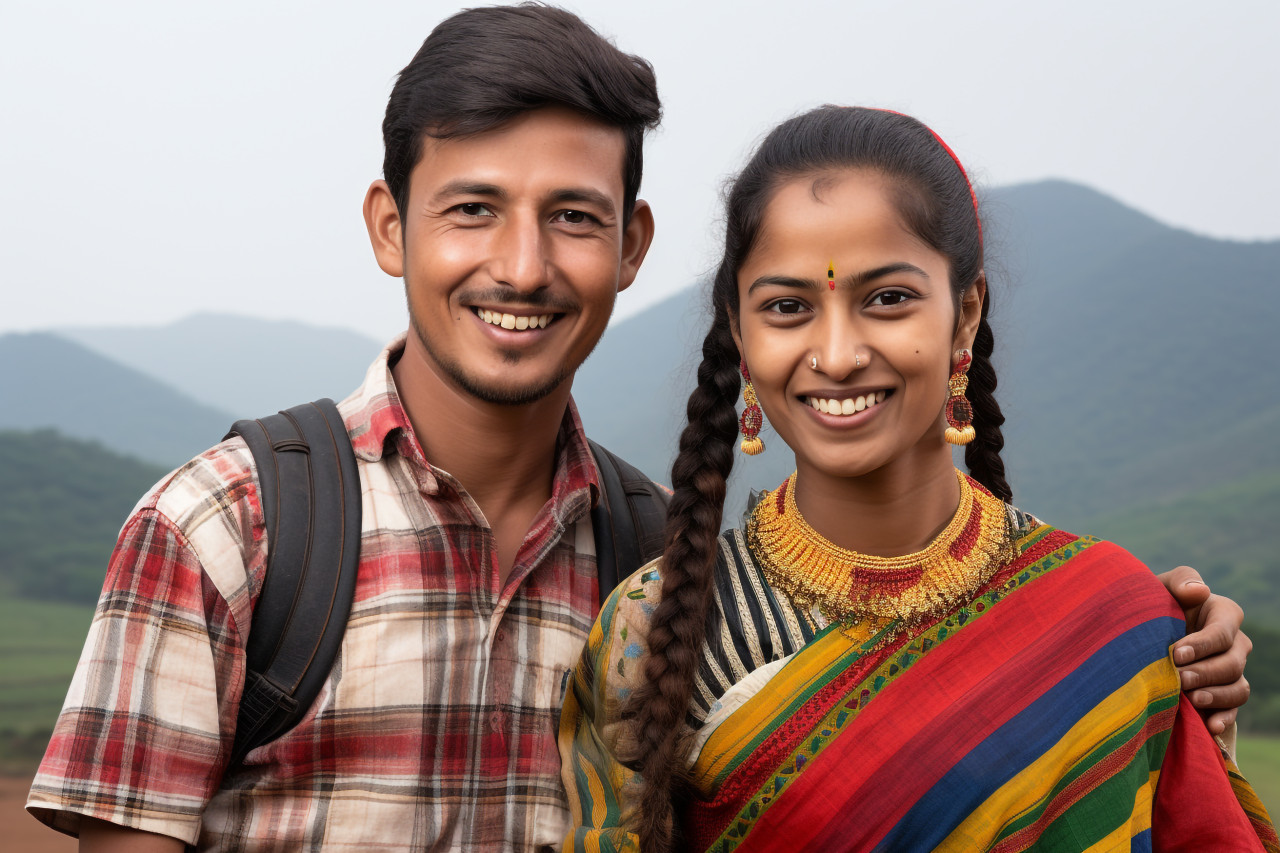 Rural indian couple smile portrait