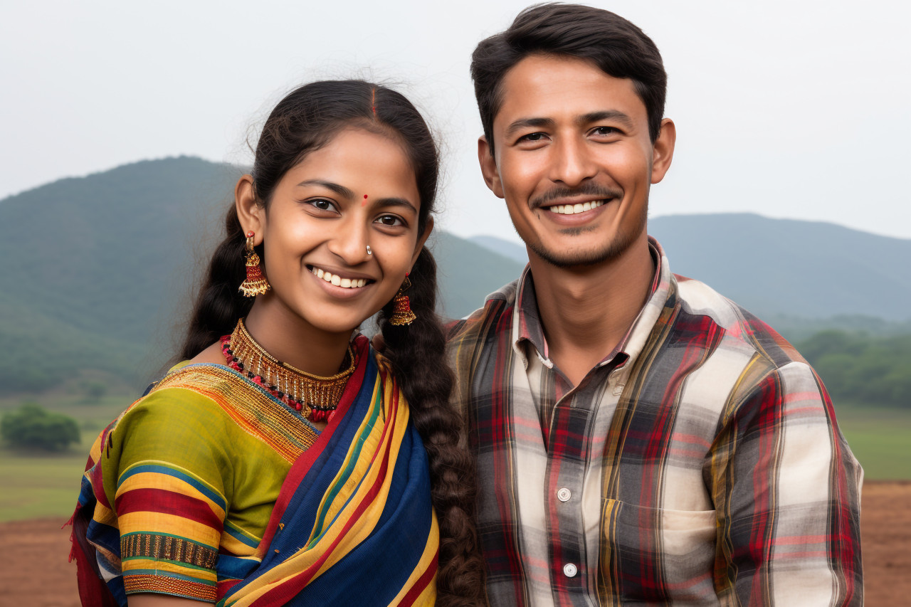 Rural indian couple smile portrait