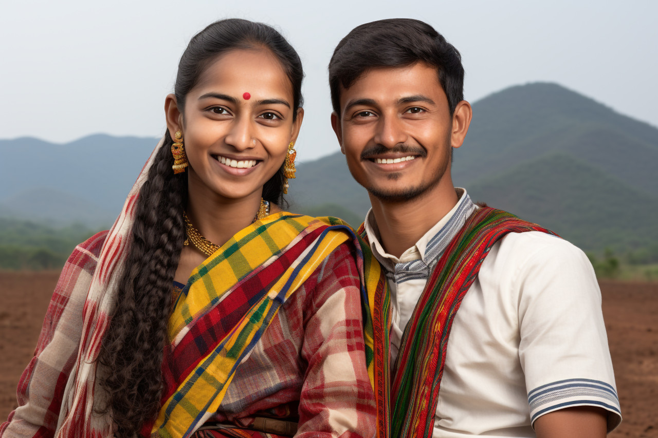 Rural indian couple smile portrait