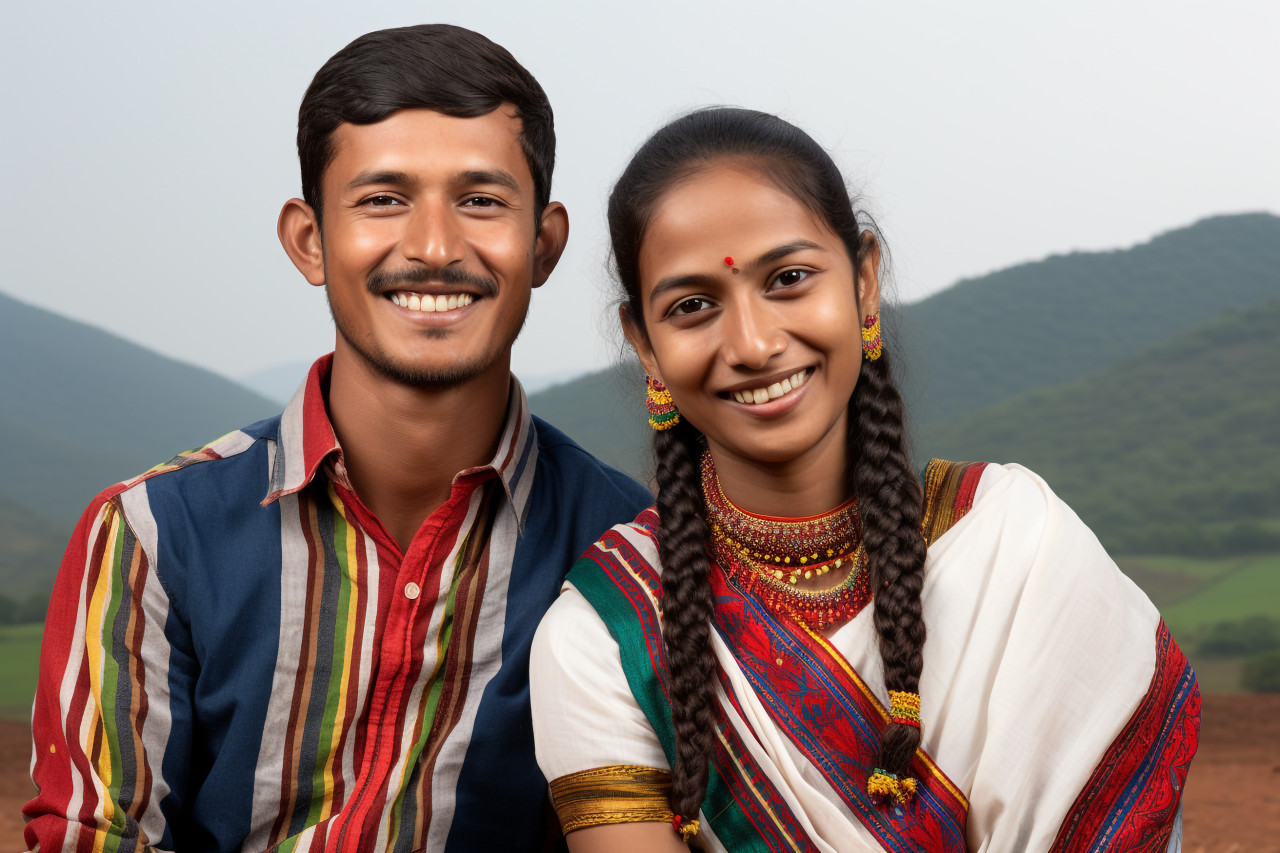 Rural indian couple smile portrait