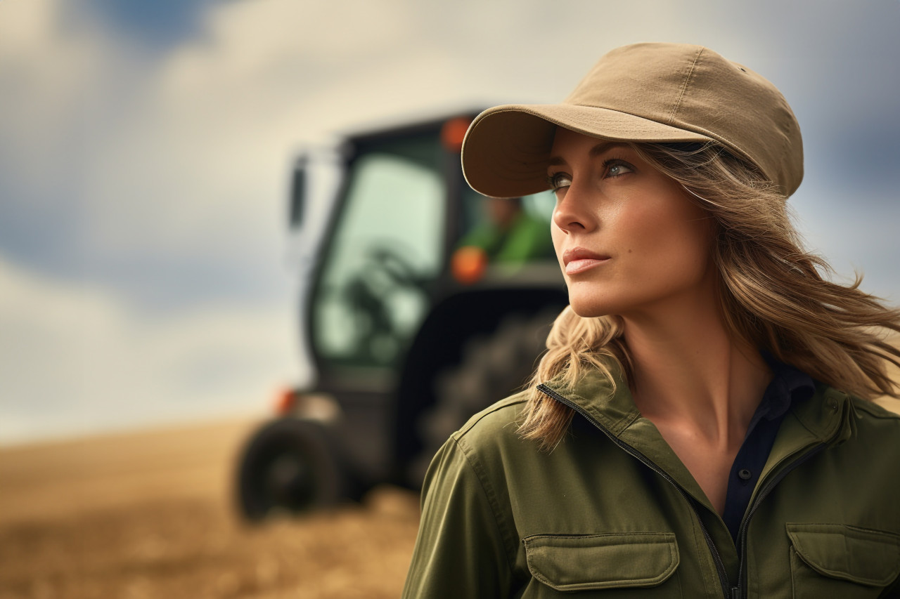 Female farmer smiling in a green field