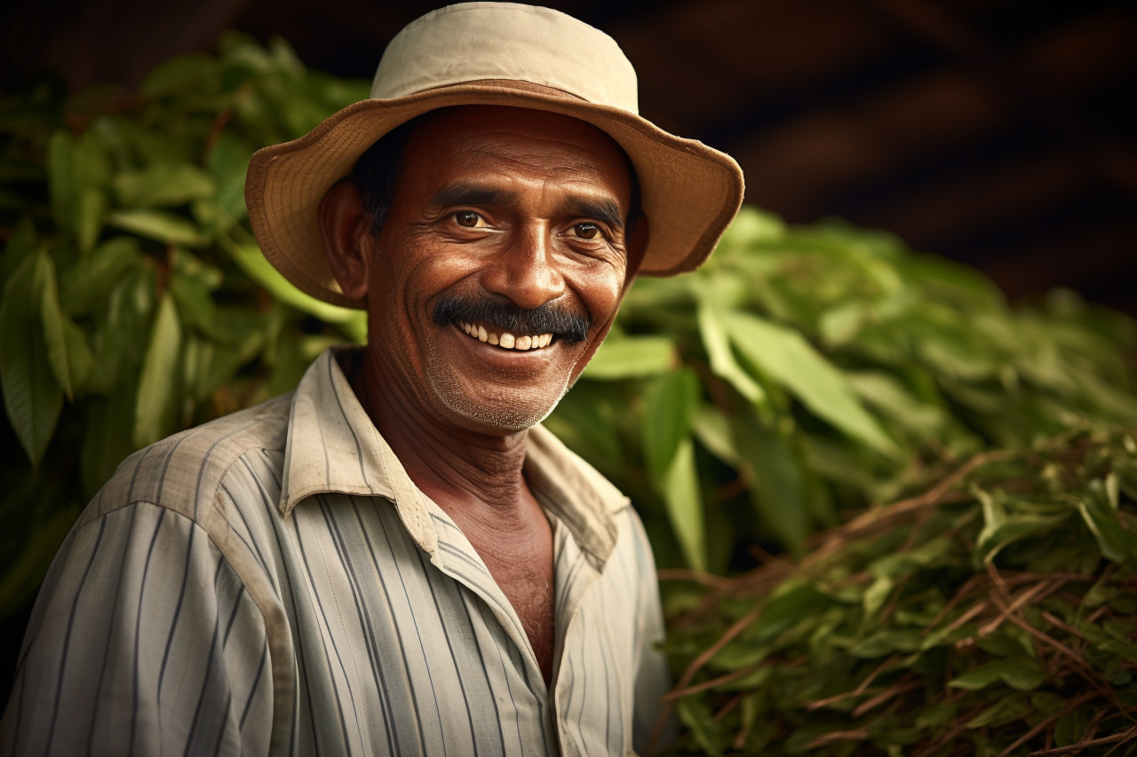 Happy indian farmer portrait in rural india