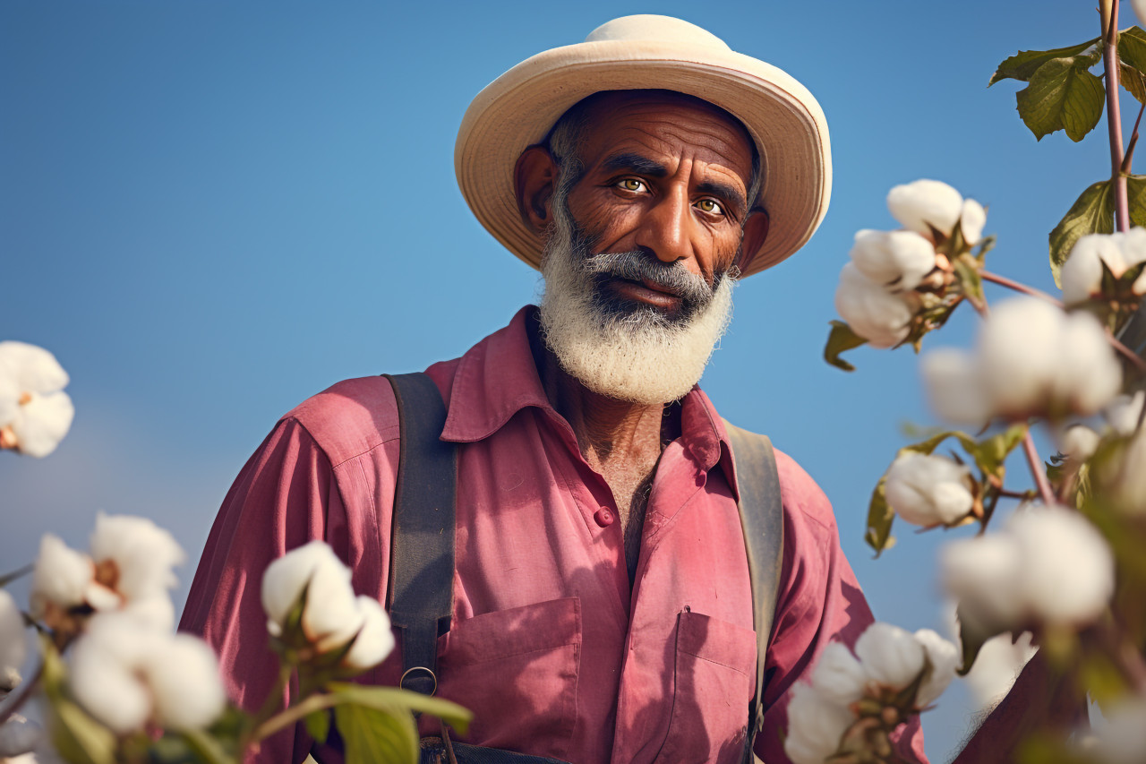 Indian farmer in cotton field photo