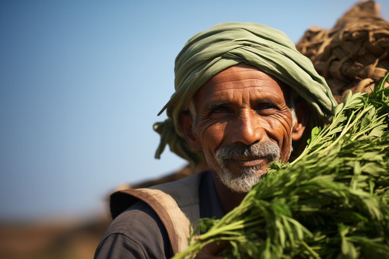 Indian farmer working on field