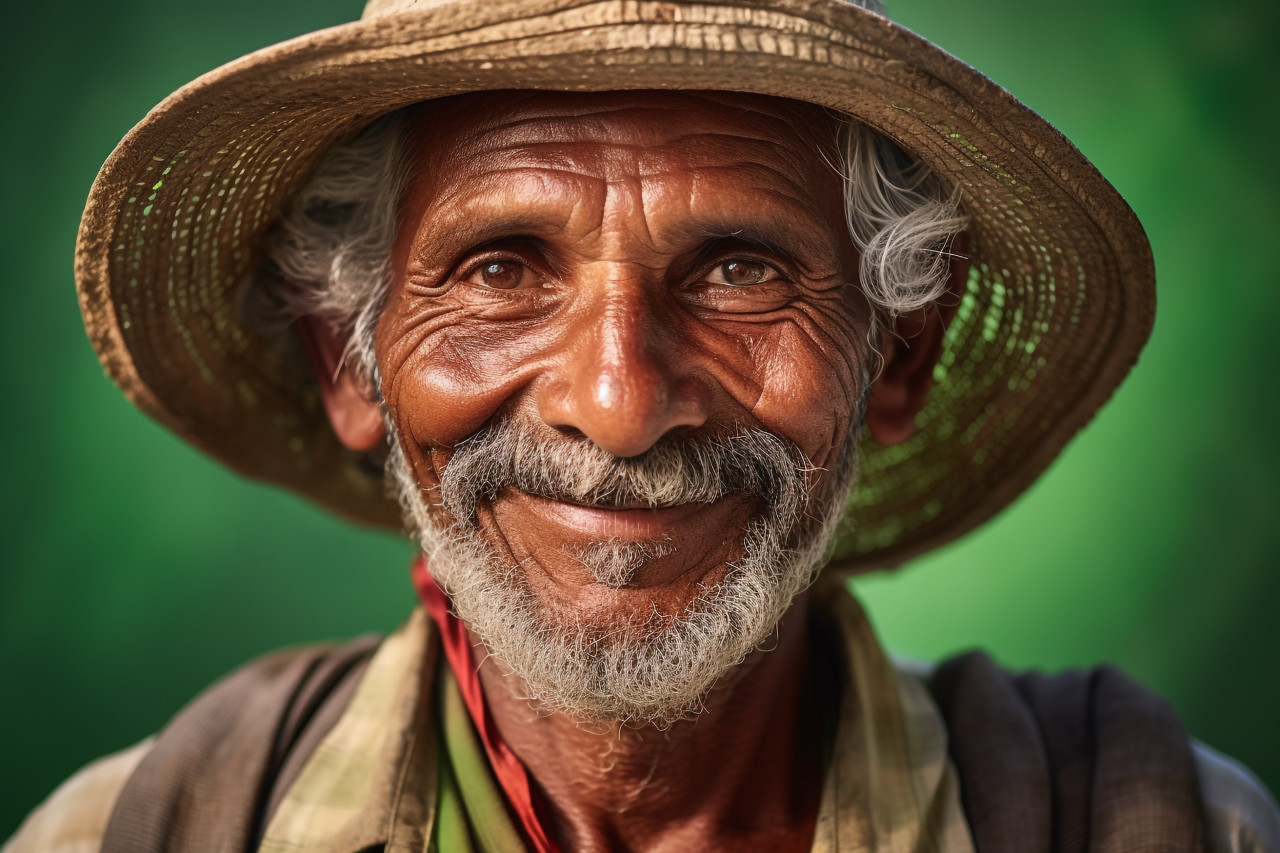 Indian farmer portrait in rural scene
