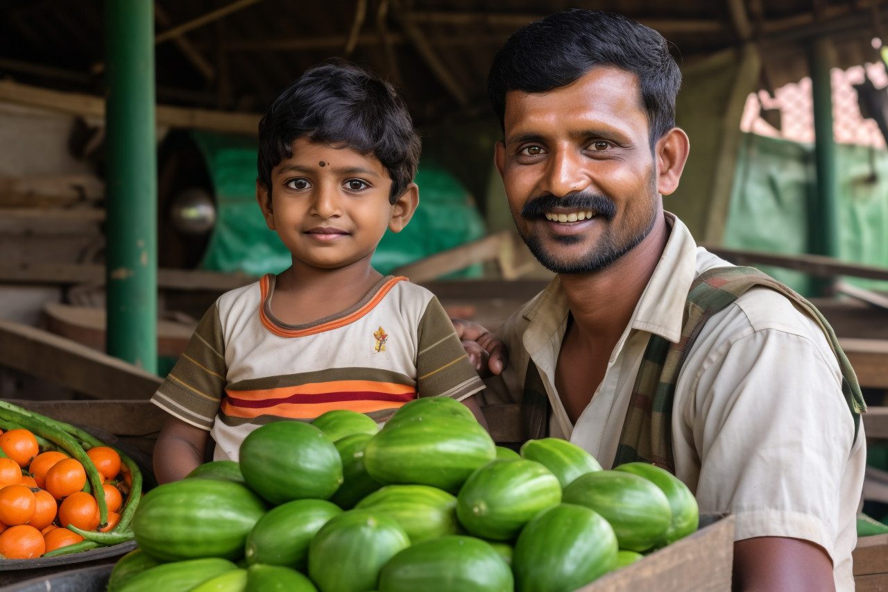 Indian father and child in rural area