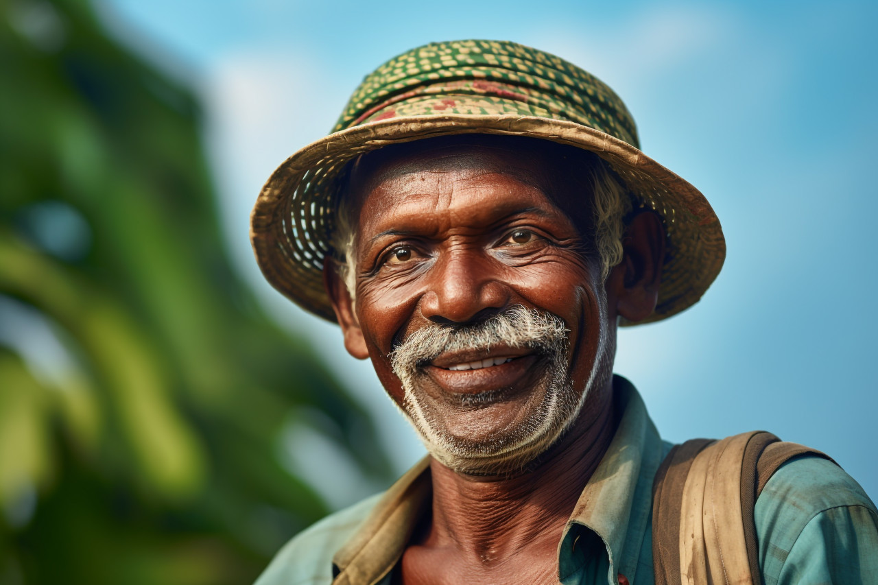 Indian farmer portrait in rural scene