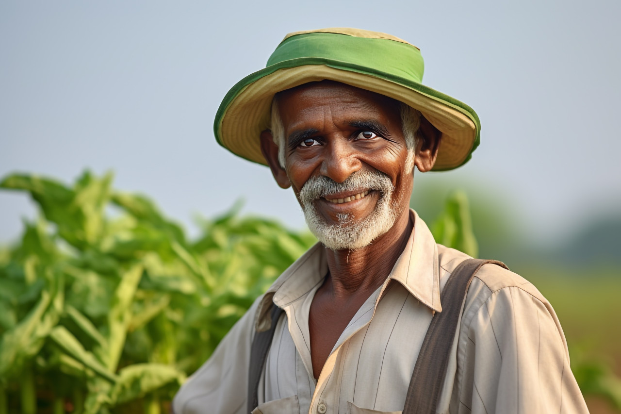 Indian farmer portrait in rural scene