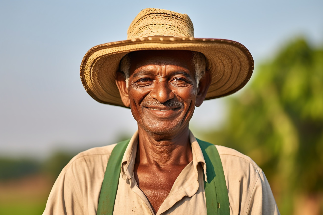 Indian farmer portrait in rural scene