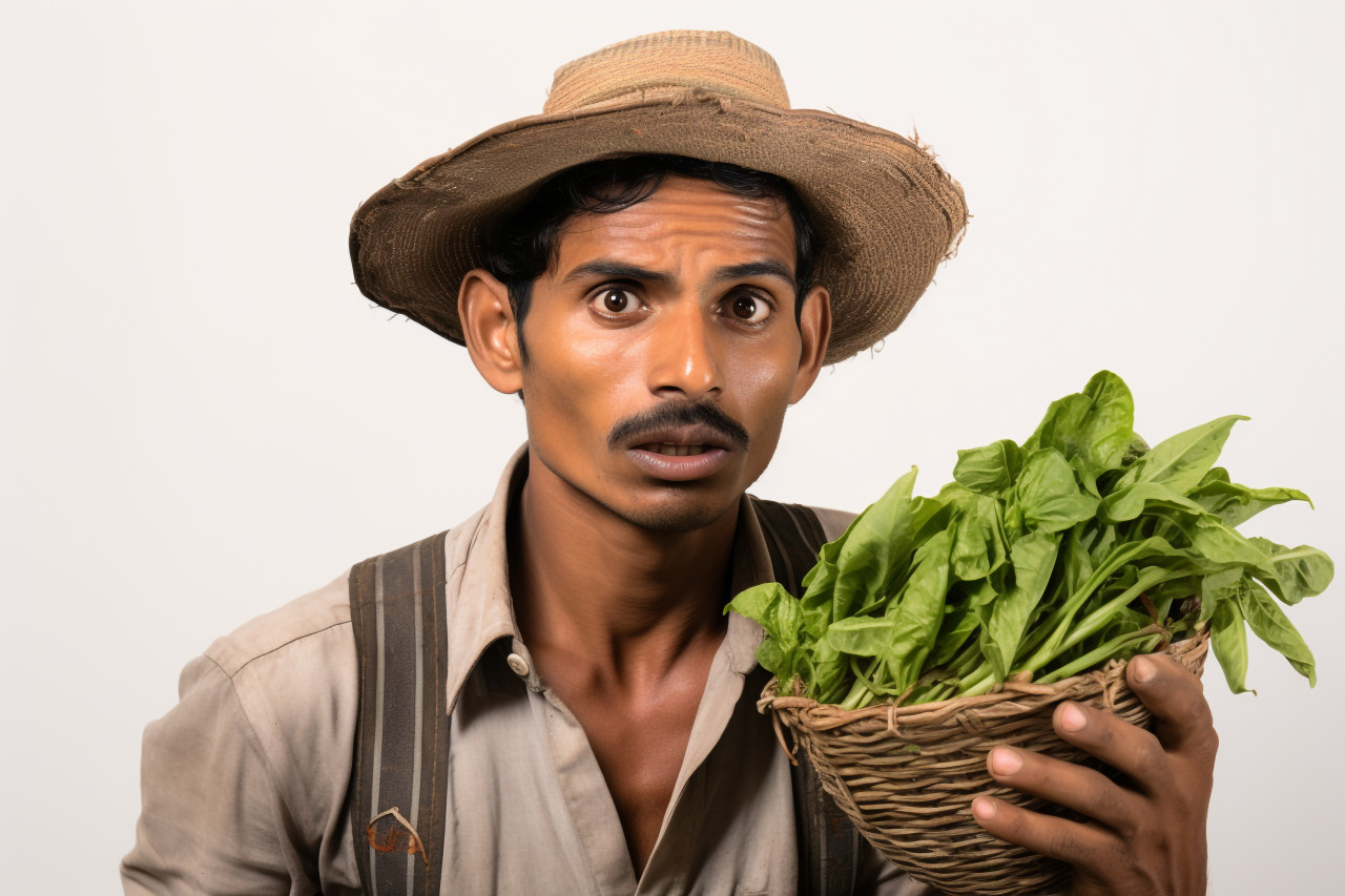 Indian farmer posing on white background
