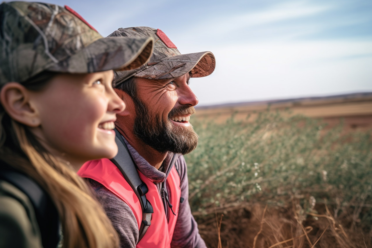 Happy father and daughter in agricultural field