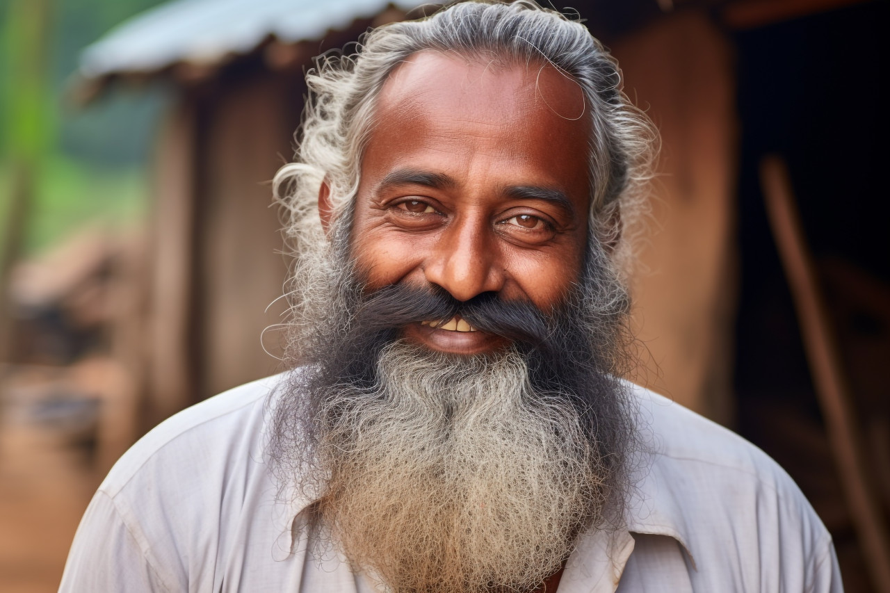 Indian man with beard in rural india